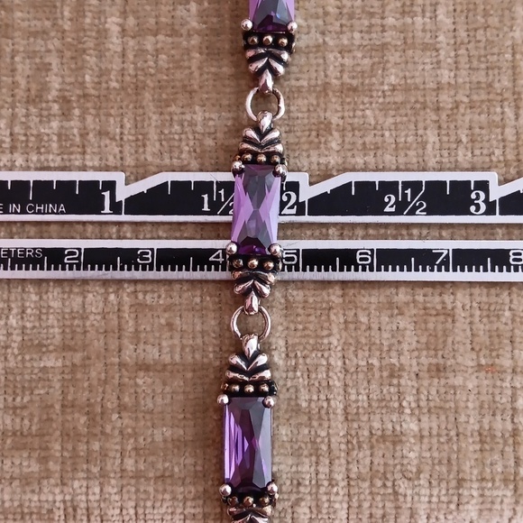 Silver Tone Glass Amethyst Bracelet - Picture 7 of 8